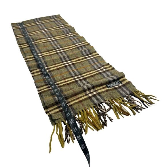 Burberry's Men's Olive Green Multicolored Checkered Wool Fringe lambswool Scarf - Picture 4 of 6